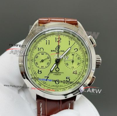 Swiss Replica Breitling Premier B09 Chronograph Pistachio Green Dial Brown Strap Watch